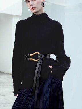 Shoehorse Gold Buckle Vegan Leather Black Wrap Belt
